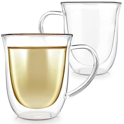 Teabloom Double Walled Borosilicate Glasses Set of 2 Insulated Glass Cups for Tea, Coffee and More - 12 oz / 350 ml Canterbury Bells Collection