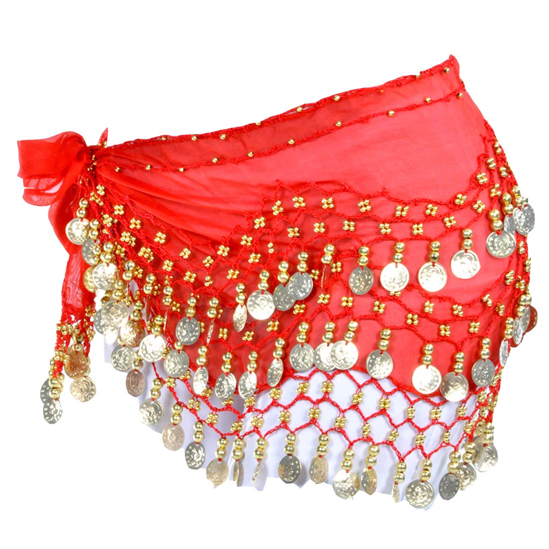 SHOWYOUChiffon Dangling 128 Pcs Gold/Silver Coins Ornaments Belly Dance Hip Scarf Waist Belt