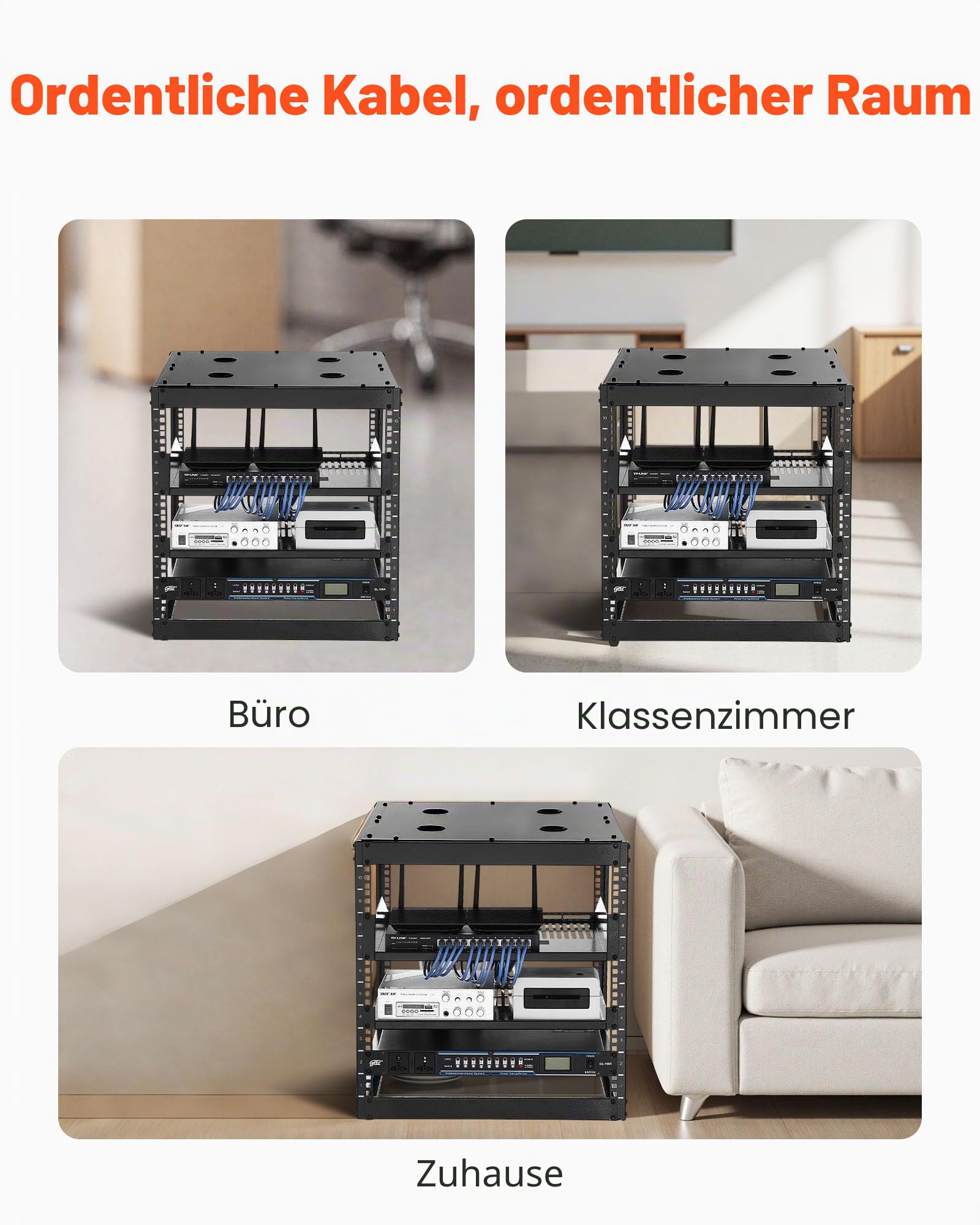 VEVOR 10U Open Frame Netzwerk-Rack, 585 mm Tiefe, Wandmontage oder als Stand-Server-Rack, 4-Pfosten-Konstruktion, mit belüfteten Regalen & Montagezubehör, für All Netzwerk-IT-Geräte &AV-Ausrüstung