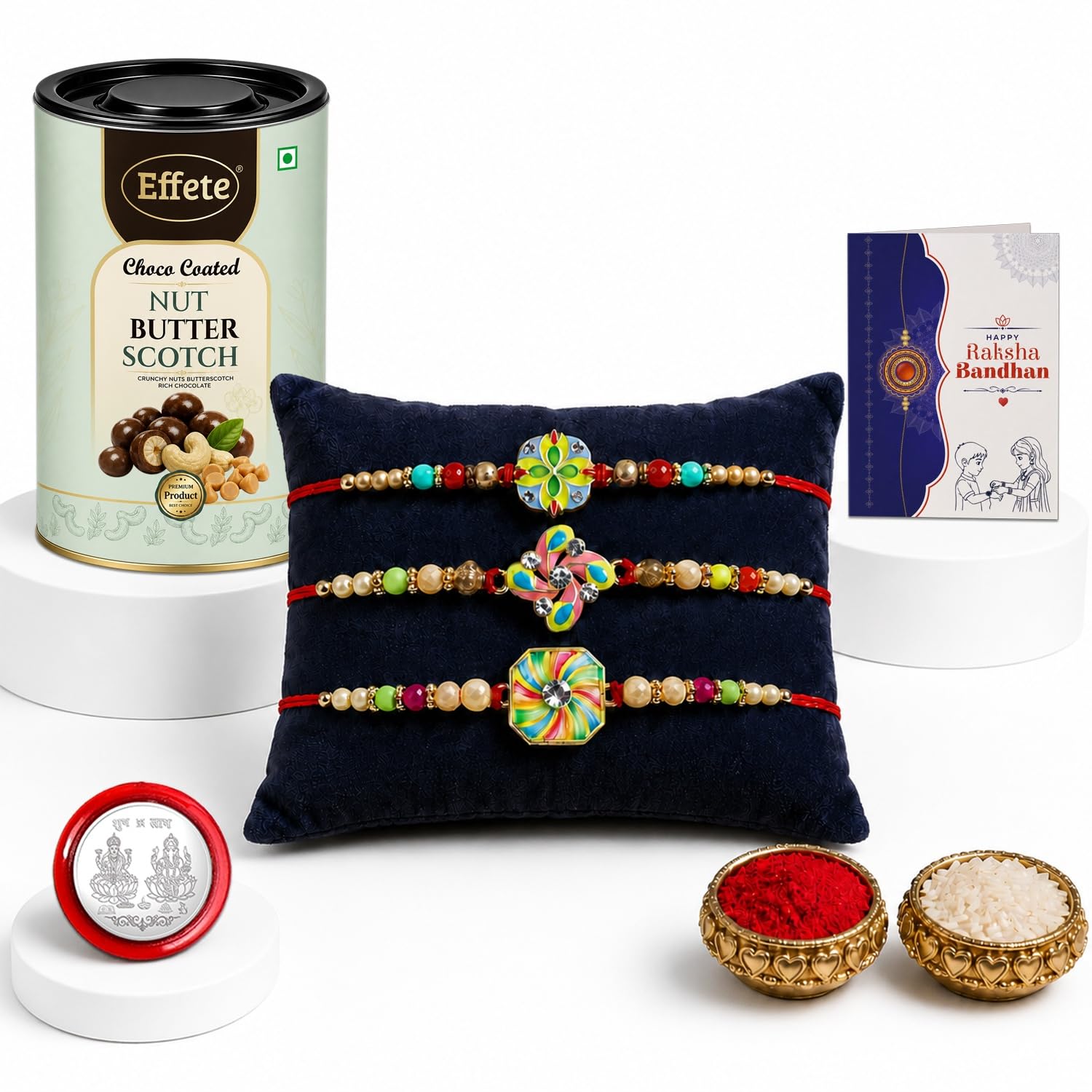 DeoDap Rakhi For Brother Set Of 3 & Effete Emperor with Silver Color Pooja Coin, Roli Chawal & Greeting Card, Rakhi For Brother And Bhabhi, Rakhi With Chocolate, Rakhi With Gift For Brother, Rakhi For Kids, Rakhi Set, Rakhi Combo, Rakhi With Sweets (K3_279+280+A23_CRM)-image-26