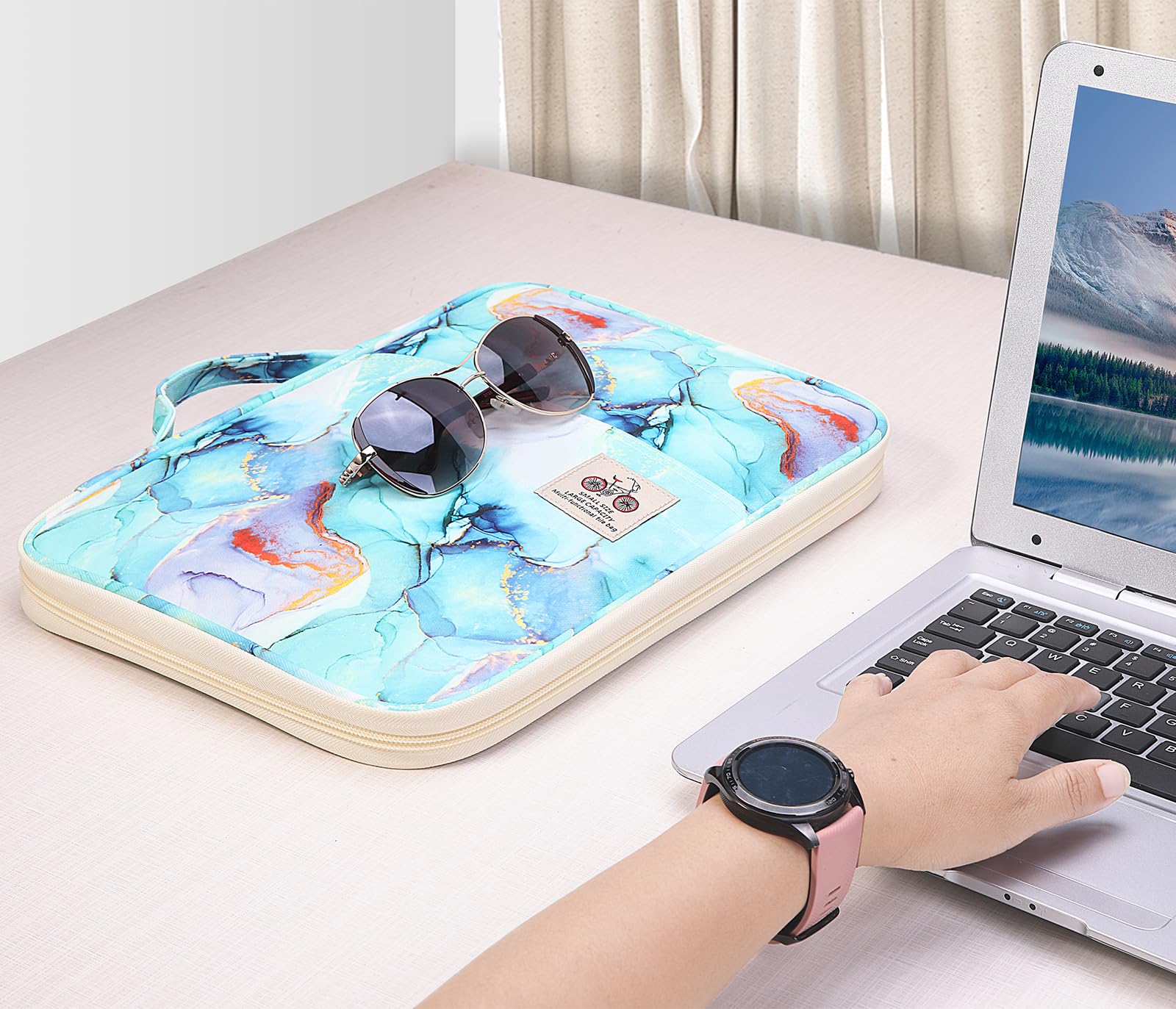 JAKAGO Carpeta impermeable A4, soporte para documentos de negocios, organizador de viaje, funda multifuncional con cremallera para vacaciones, viajes, trabajo, uso diario (verde mármol)