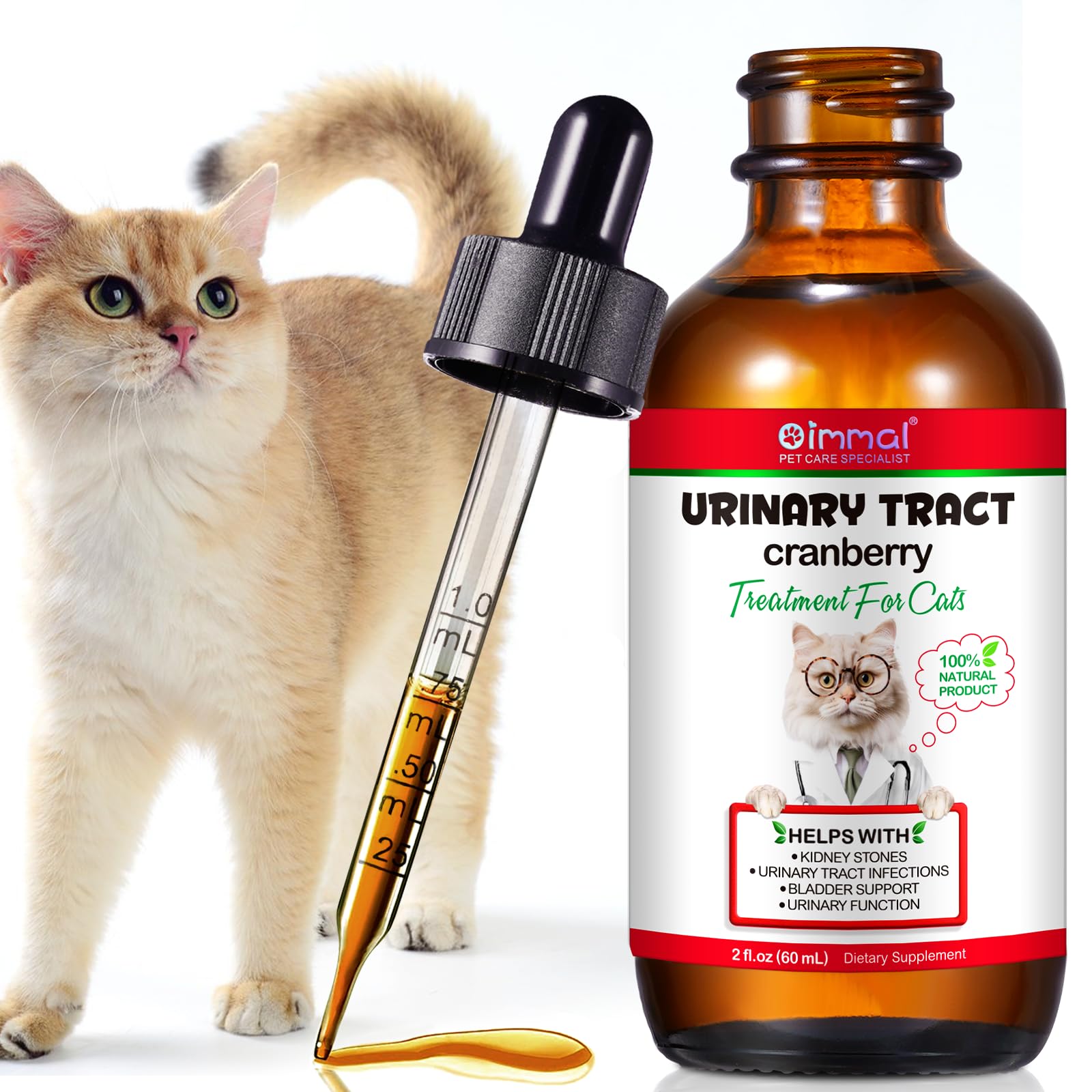 Katzen Harnwegsinfektion Behandlung Tropfen,Ka-tzen UTI Heiltropfen mit Cranberry Extrakt Unterstützt Blase,Nierenstein,Prävention von Inkontinenz bei Harnversorgung Gesundheit für Katzen (2 Flaschen)