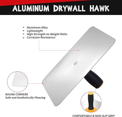 Miniatura 3 de SUMED Kit de herramientas manuales de mampostería de yeso, halcón de aluminio de 12 pulgadas y cuchillo de masilla de acero inoxidable de 6