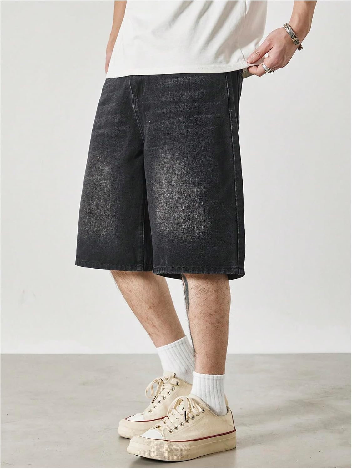 GORGLITTER Men's Baggy Jean Shorts Jorts Vintage High Waist Wide Leg Long Denim Shorts Casual Bottoms - Image 4