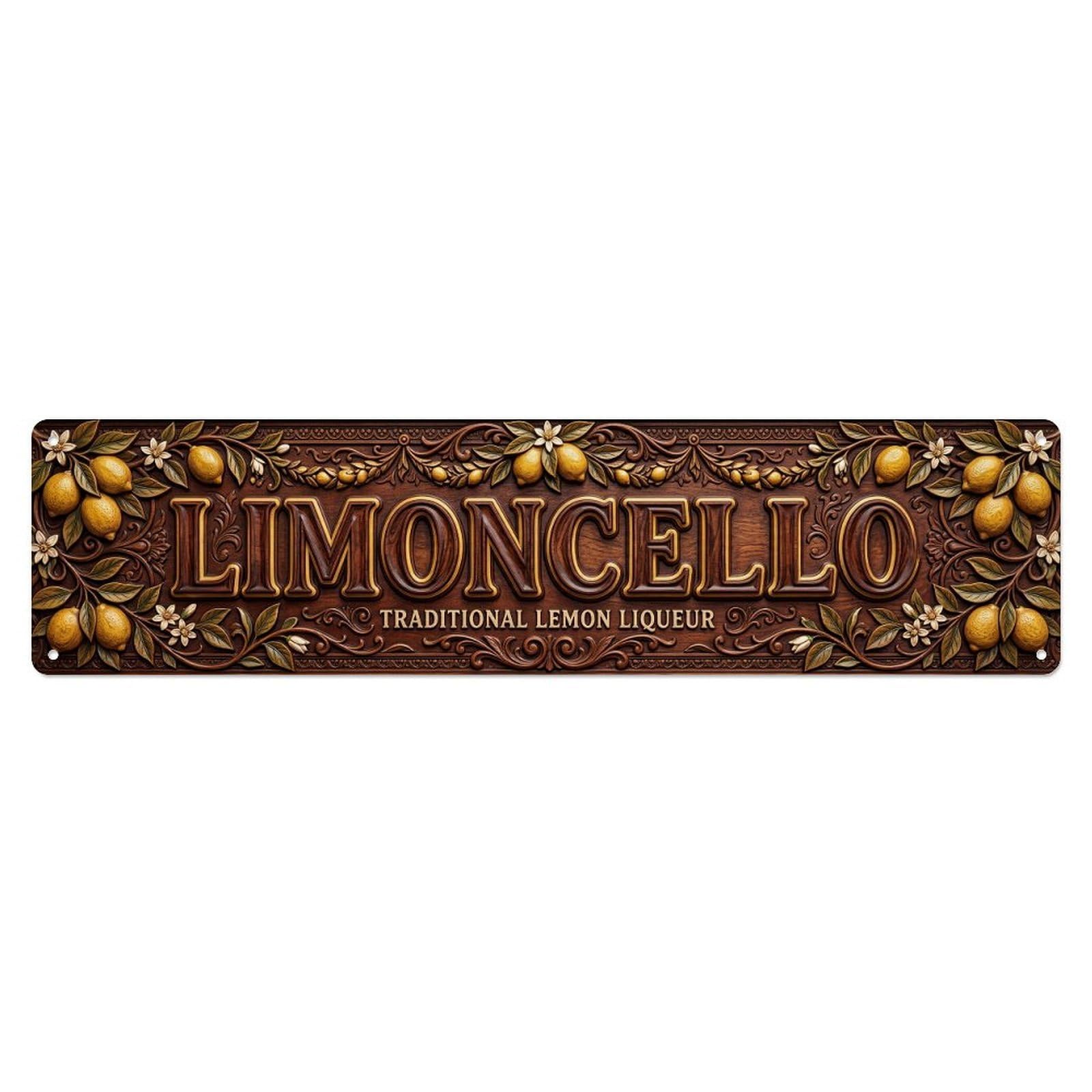 Vintage Limoncello Carved Mahogany Lemon Metal Tin Sign Plaque Wall Decor for Cafe, Club, Garden Metal Poster 4x16Inch