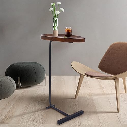Miniatura 5 de Mesa auxiliar pequeña, mesa auxiliar en forma de C para sofá y cama, mesa de bandeja de TV con marco de metal, mesa auxiliar pequeña para espacios