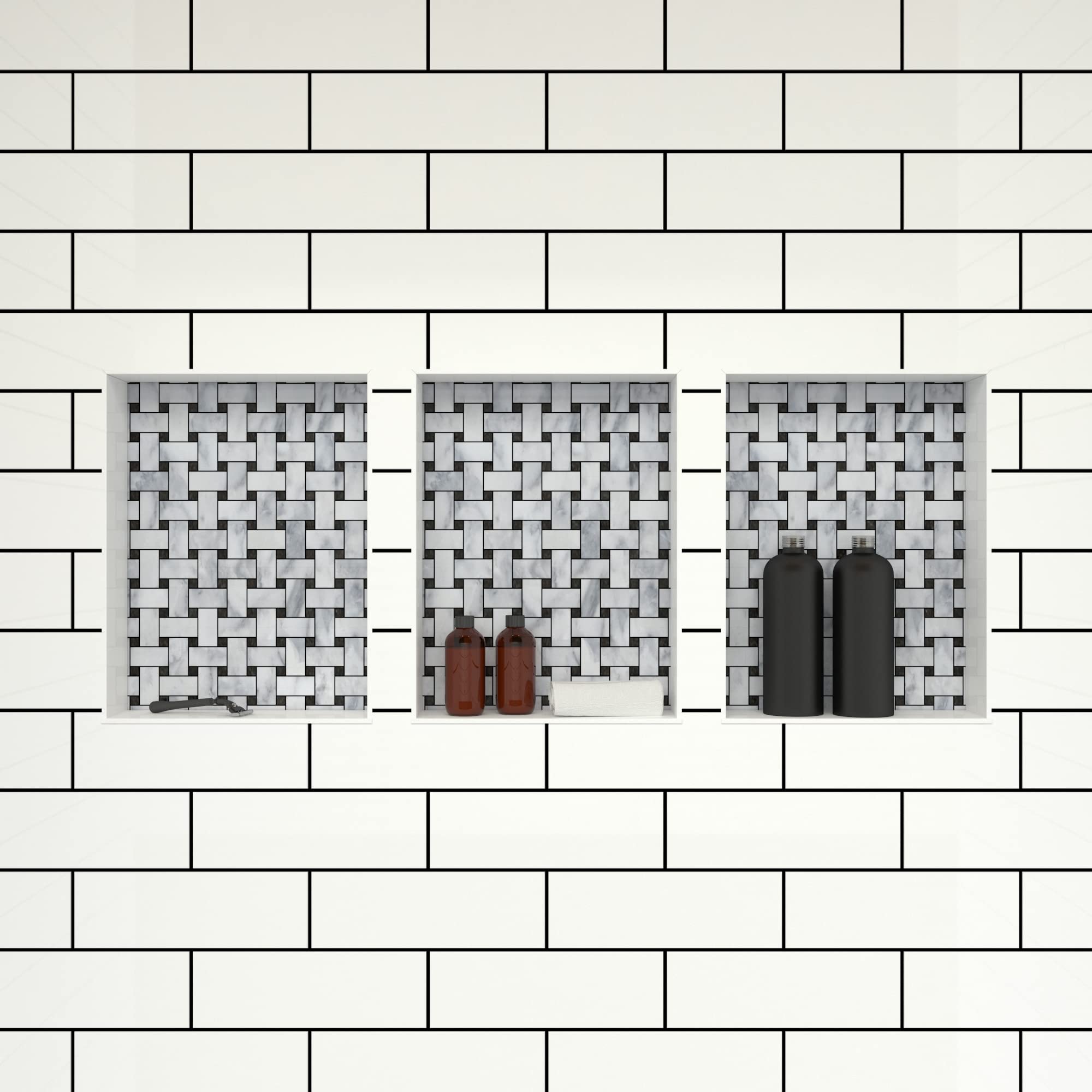 Tile Redi USA RNTH1614S-14-14 Redi Niche - Mensola orizzontale tripla con divisori da 40,6 cm W e 82,3 cm W, 122 cm x 35,6 cm