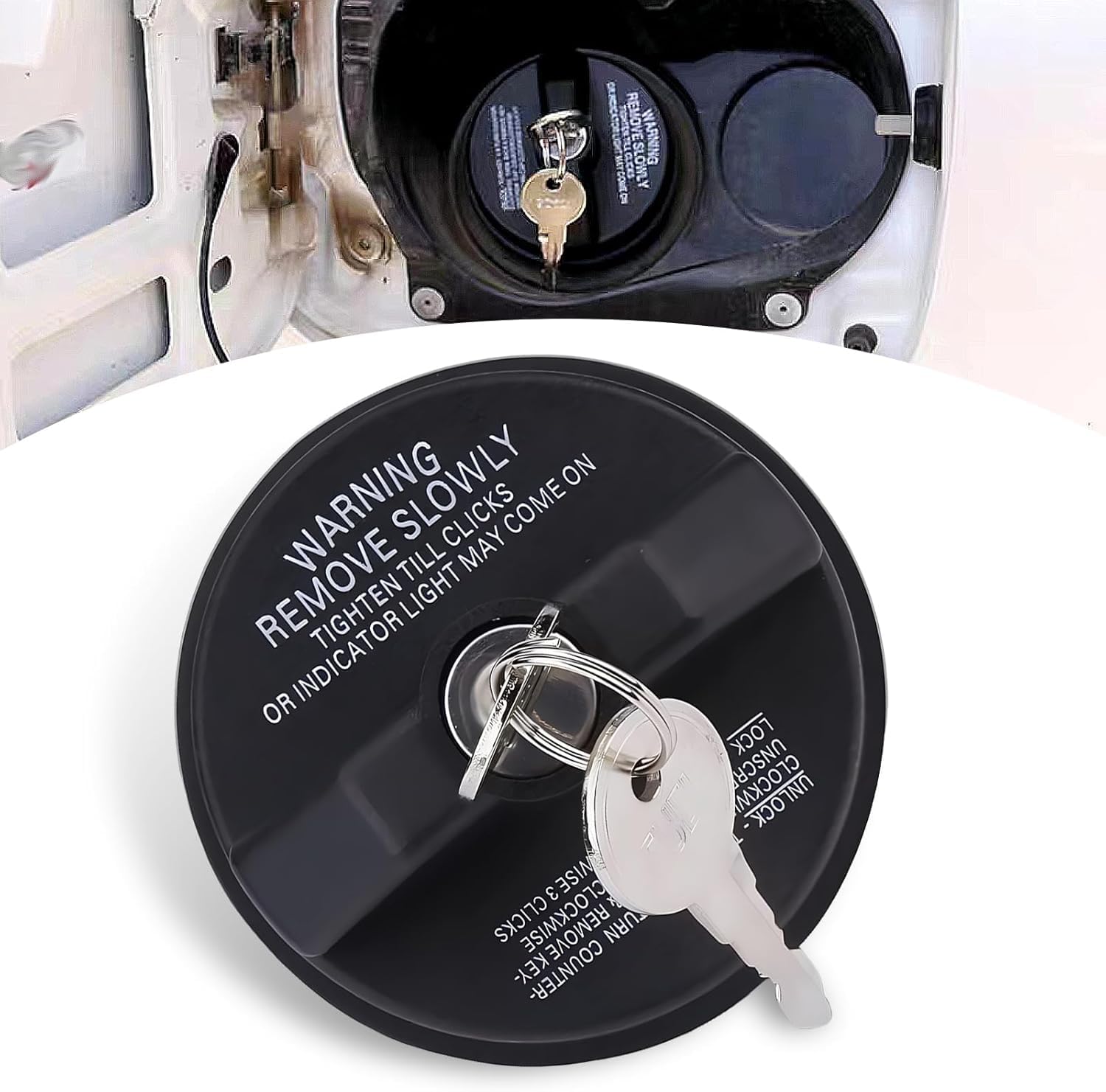Tapa de combustible con cerradura AWGUKA para automóvil con dos llaves, plástico ABS, antirrobo, tapón de sellado giratorio, ajuste estándar OEM 77300 47020 1050, accesorios de actualización compatibles con Chevrolet Nissan, color negro