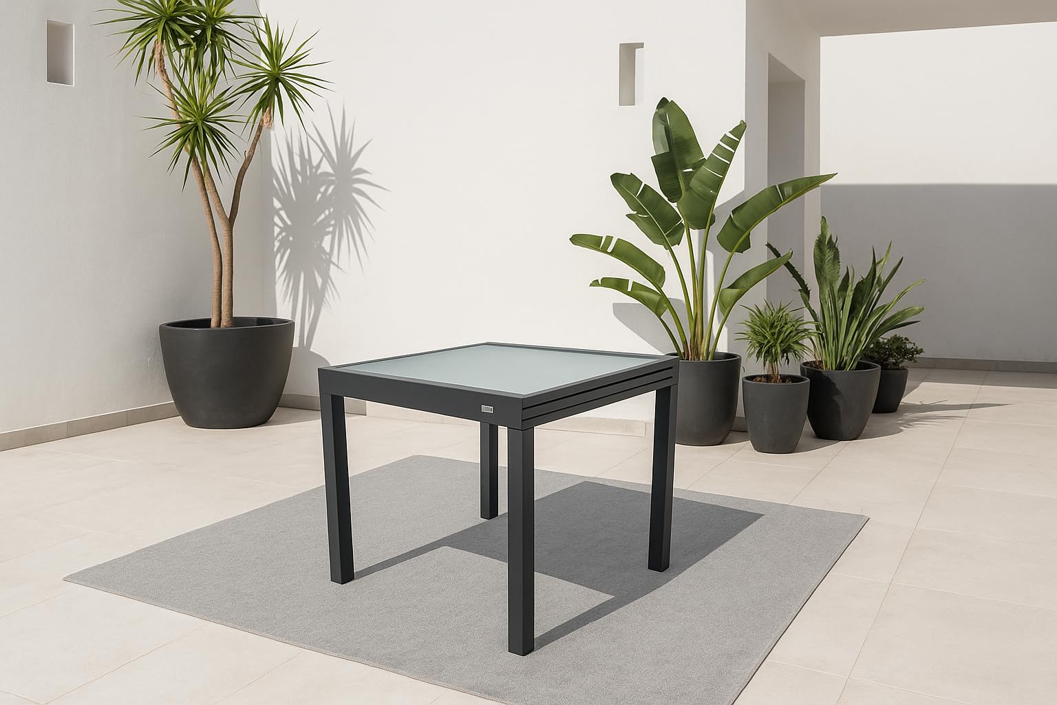 MOMMA HOME Mesa Extensible Jardin Aluminio y Cristal Templado Mesa Comedor Cuadrada Extensible de Exterior Al Aire Libre 4-6 Personas Medidas 90/180x90x74H cm (Gray)