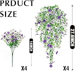 Artificial Flowers for Outdoors,8PCS Hanging Outdoor Faux Plants,UV Resistant Fake Flowers for Outdoor Planters,Realistic Fake Plants Spring Decor for Porch,Patio,Yard (PurpleWhite)