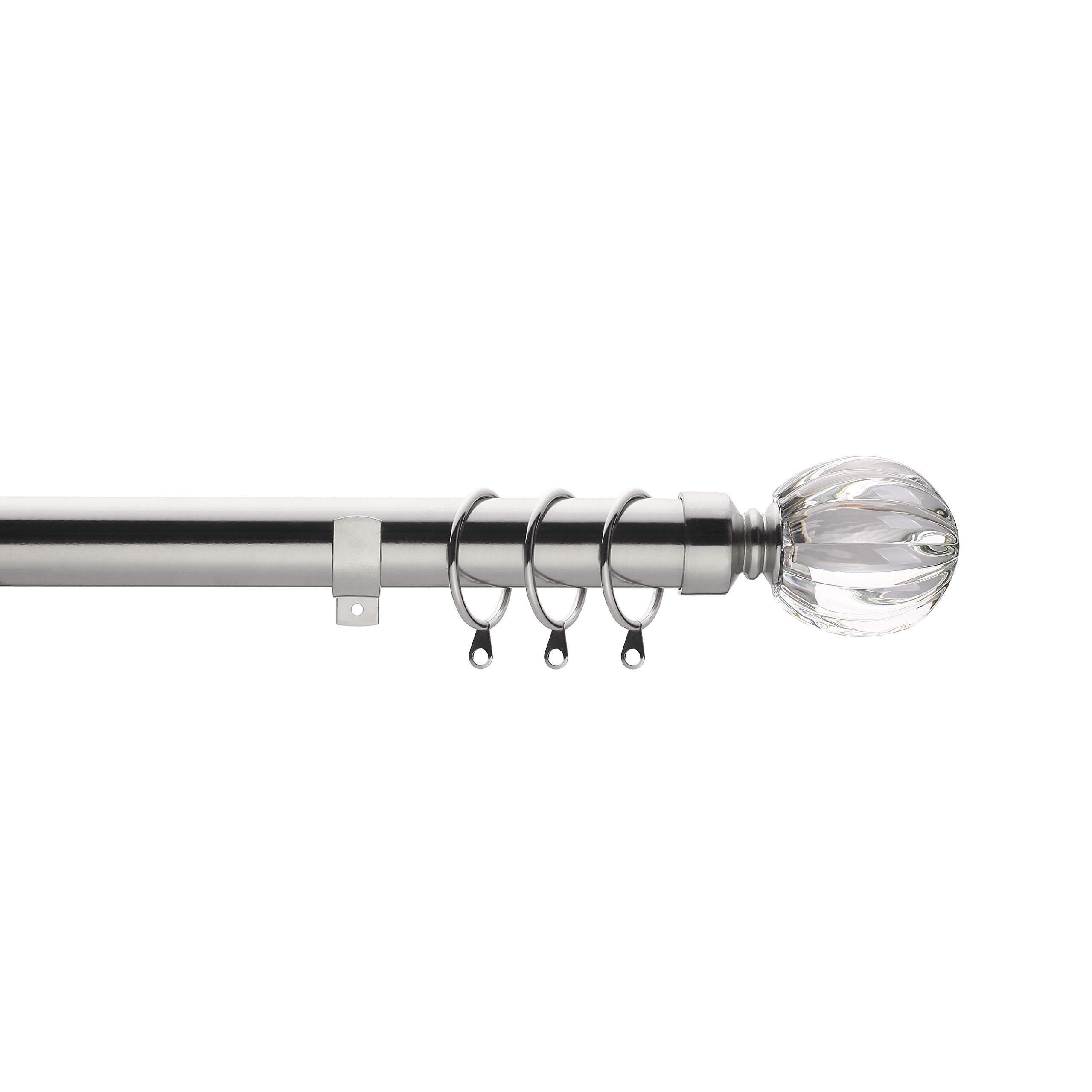 Home Harmony® Fluted Crystal Ball Finial Telescopic Extendable Curtain Pole set In Black Silver White and Matching Holdbacks Available (Silver, 180-320 cm)