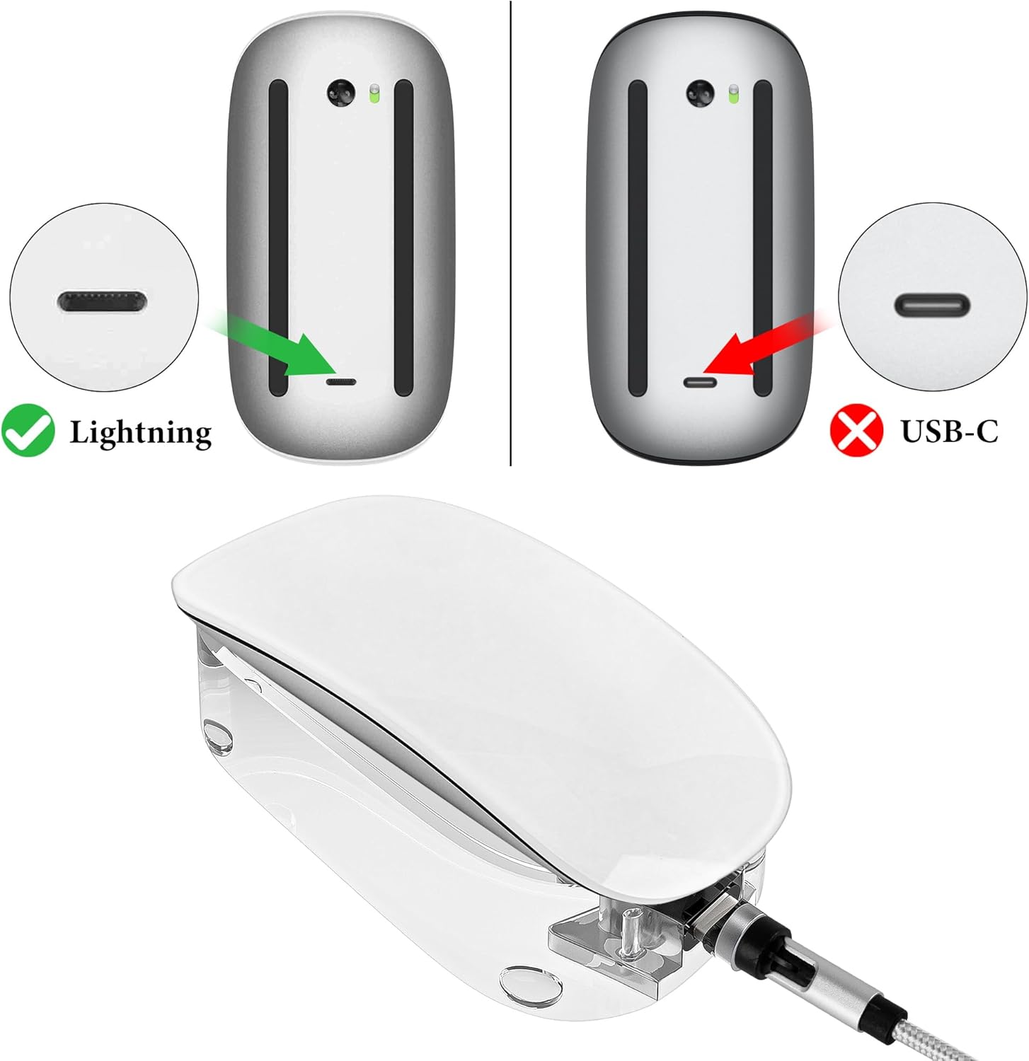 Geekria Mouse Charging Station, Acrylic Mouse Charging Stand, Compatible with Apple Magic Mouse (Lightning), Magic Mouse Accessory (Transparent)