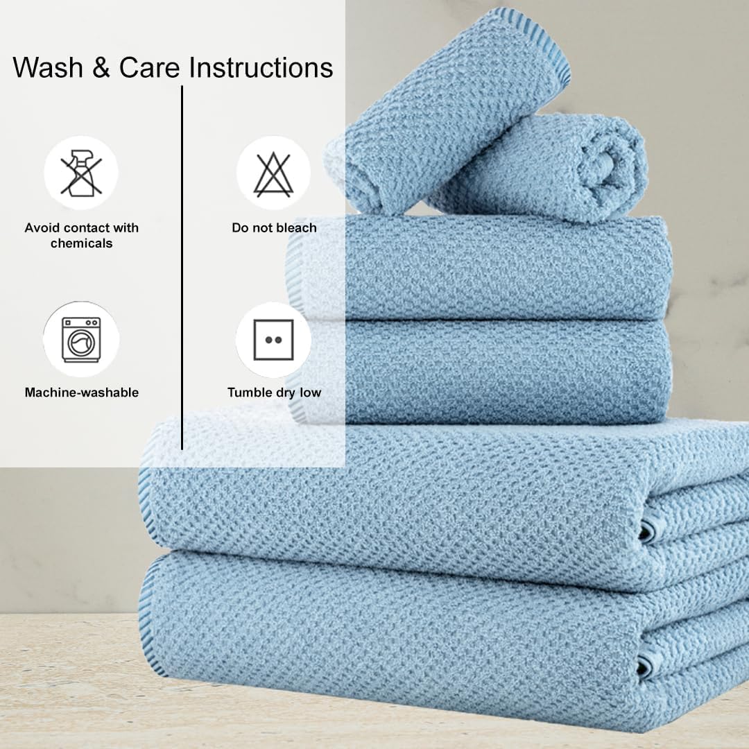 Casa Copenhagen Juego de 6 Toallas de baño 600 gsm, Azul empolvado