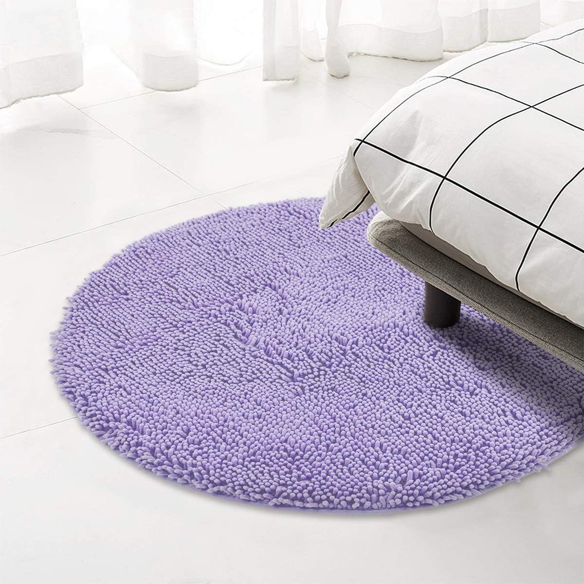MAYSHINE Round Area Rug Set for Bathroom | Soft Plush Chenille Bath Mat, Water Absorbent Non-Slip Bathroom Rug | Washable Shag Carpet for Shower, Bedroom, or Home Décor | 36"x36" Round | Lavender - Image 6