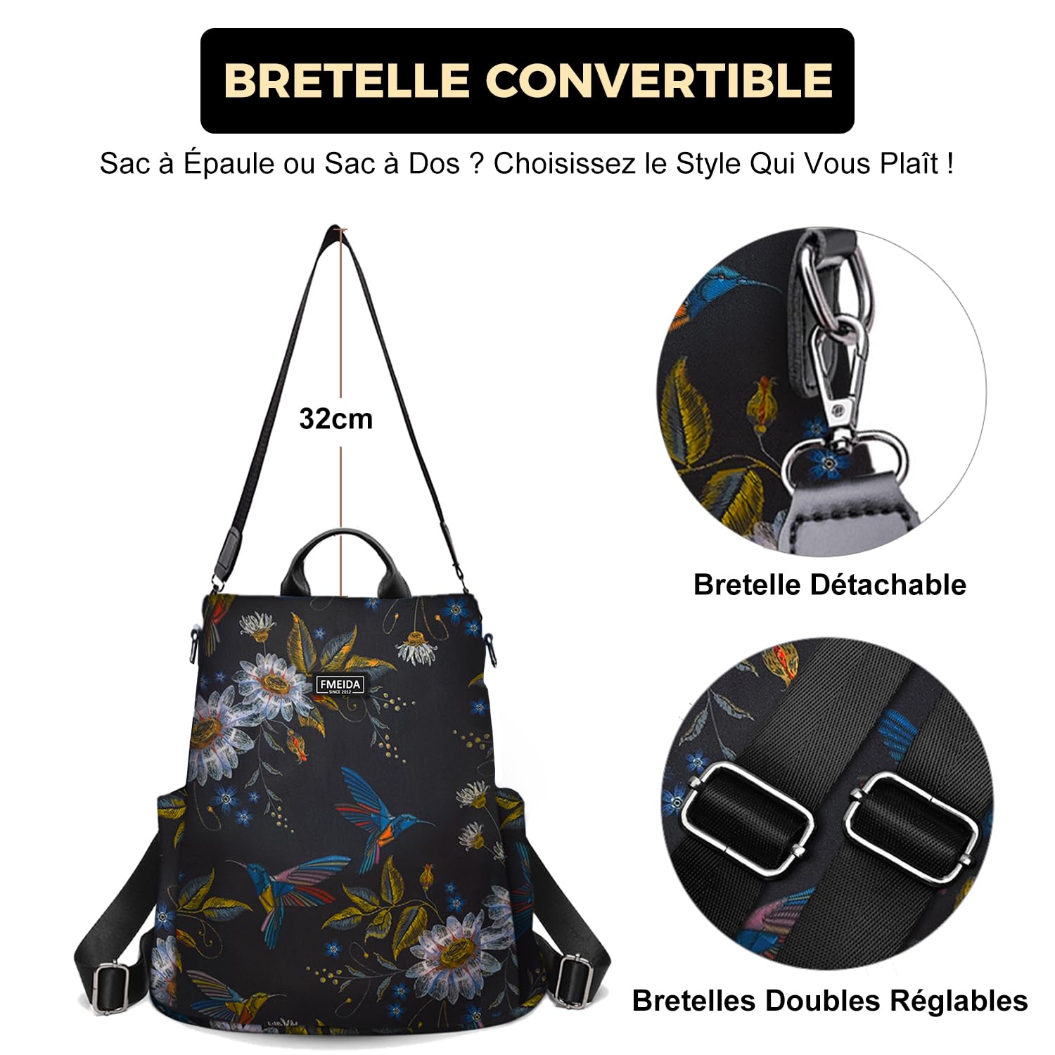 Fmeida Sac a Dos Femme Anti-vol Sacs à Main Portés Épaule pour Fille École Collèges Voyage Shopping