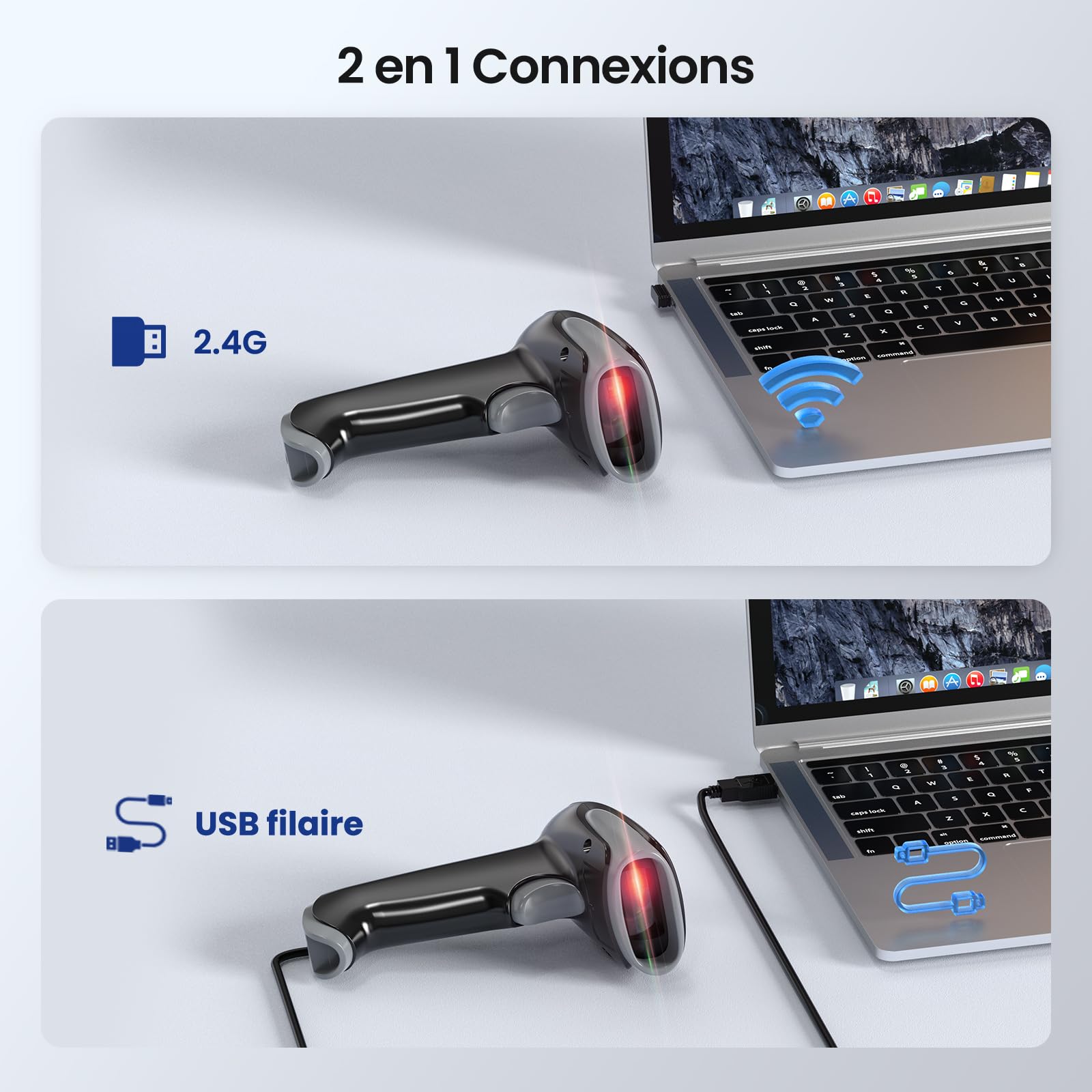 Eyoyo Lecteur de Codes-Barres sans Fil 1D 2D 2.4G USB Portable
