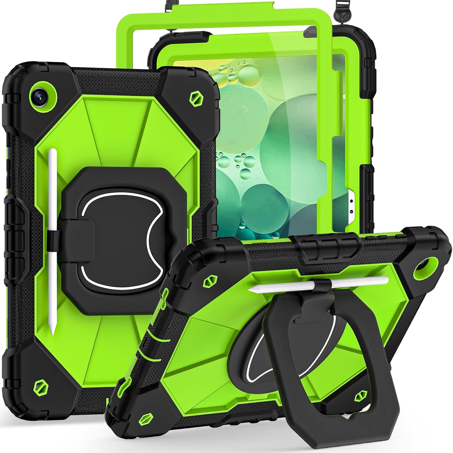 Case for Samsung Galaxy Tab A11+/A9+ Plus 11 Inch with Screen Protector/Rotating Stand/Pen Holder,Military Grade Shockproof Cover for Galaxy Tab A11 Plus/A9 Plus Case,Black Green
