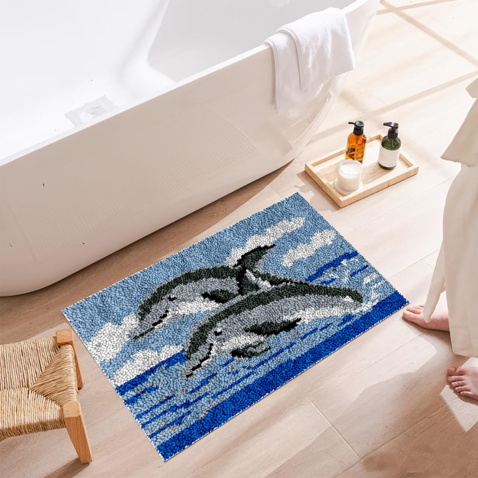 QUIYAEZY Zestawy haczyków z zatrzaskiem dla dorosłych, zestawy dywaników do haftu krzyżykowego, rękodzieło, dywan do dekoracji domu, 55 x 75 cm, duży zestaw do produkcji dywanów dla początkujących