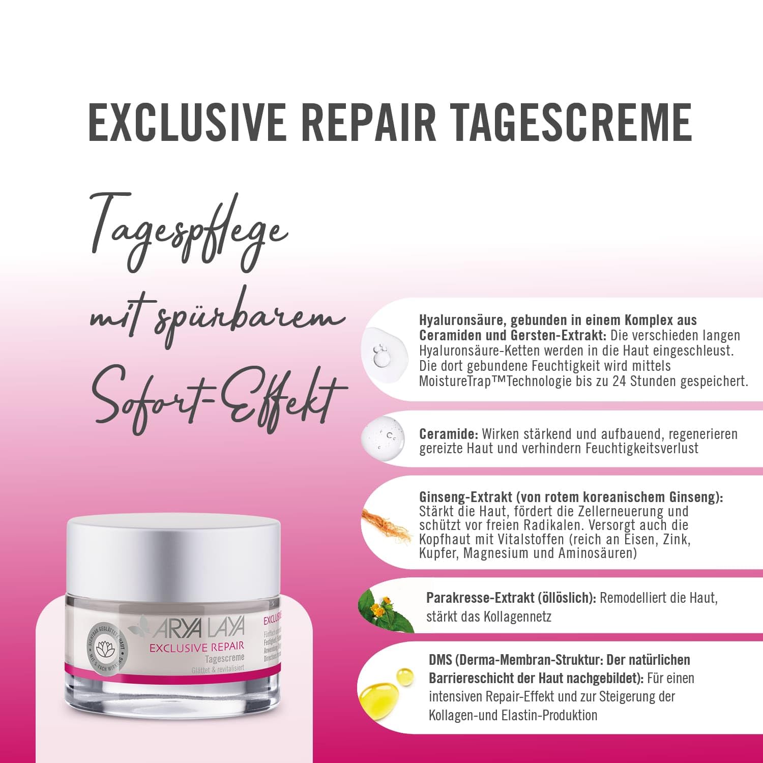 ARYA LAYA Exclusive Repair Kombipack, Tages- & Nachtcreme, je 50 ml | 5-fach Anti-Aging Wirkung - weniger Faltentiefe, mehr Feuchtigkeit, Festigkeit, Elastizität & Glätte, vegan