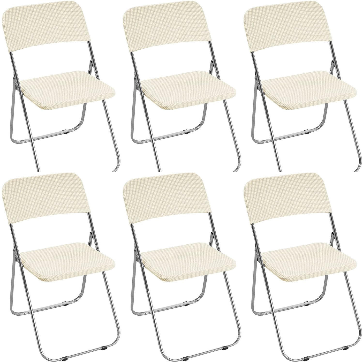 YOPOIY Stretch-Klappstuhlhussen, rutschfest, Jacquard, Stuhlhussen mit Riemen, waschbarer, abnehmbarer Stoff für Party, Hochzeit, Bankett (Beige, 6 Stück)