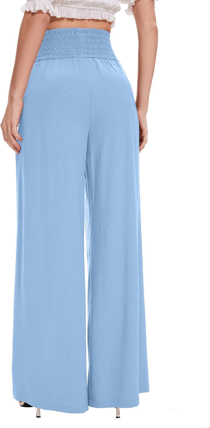 FUNYYZO Womens Palazzo Pants Elastic Waisted Pull On Beach Trousers Casual Wide Leg Long Lounge 2026 Summer Vacation - Image 6