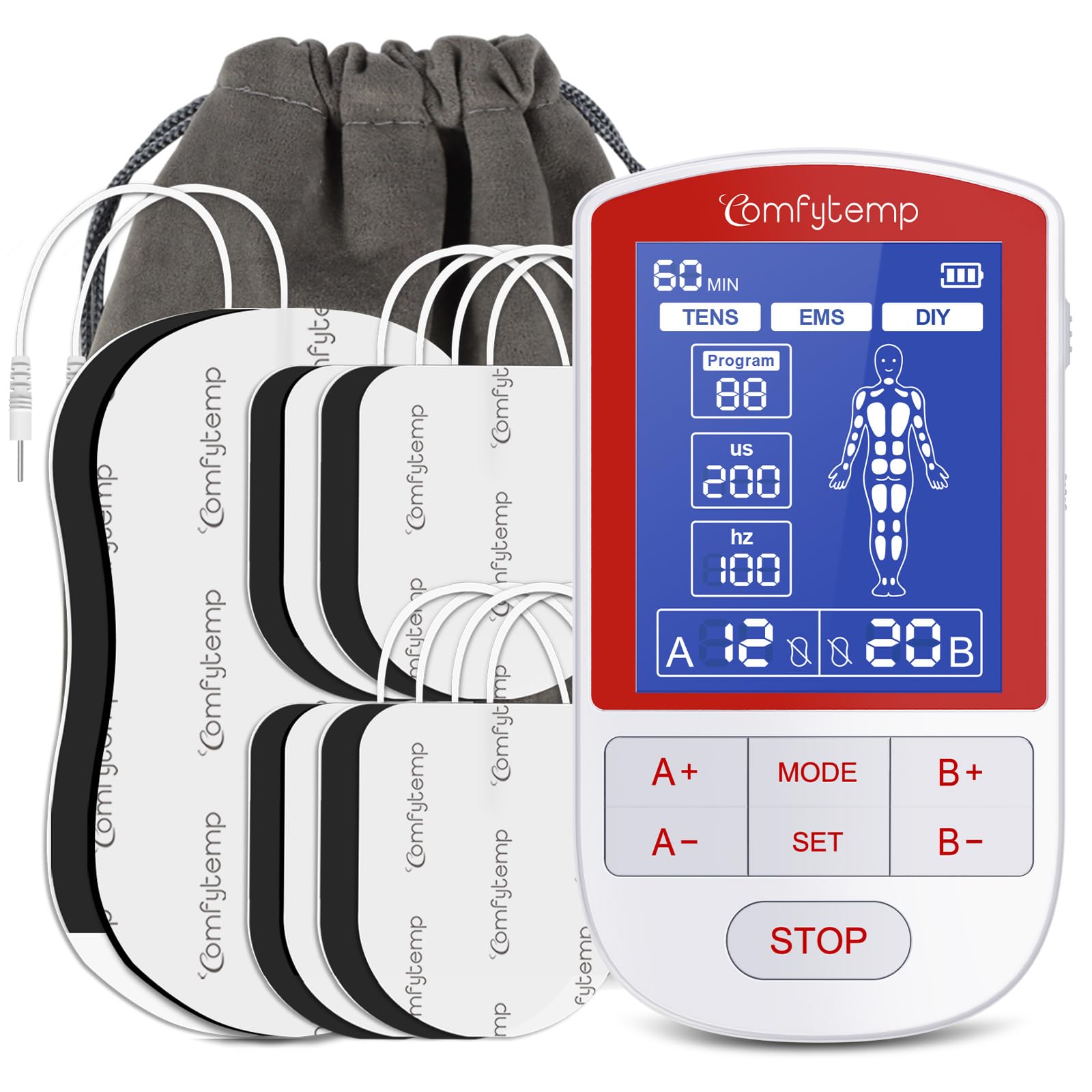Comfytemp TENS Unit Muscle Stimulator for Pain Relief Therapy, FSA HSA Eligible TENS Machine with 20 Modes and DIY, Dual Channel EMS Unit, Electric Pulse Massager for Back, Shoulder, Sciatica, Knee