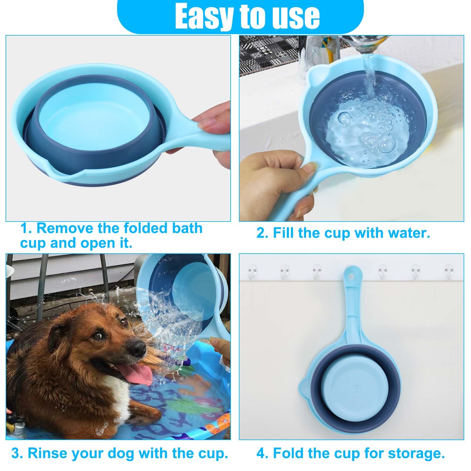 Dog Bath Rinse Cup,Portable Foldable Dog Bath Tubs Accessories,Dog Shower Bathtub Dog Pool Supplies,Dog Washing Tools,Dog Shower Attachment - image 7