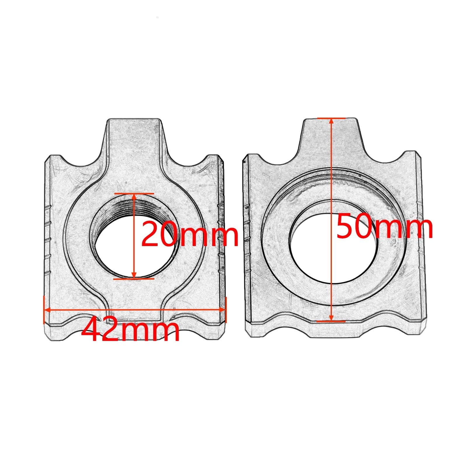 Blocco asse regolatore catena posteriore in alluminio CNC da 20 mm compatibile con i modelli fuoristrada KTM (EXC, XC, SX, ecc.) 125-530cc 2008-2023