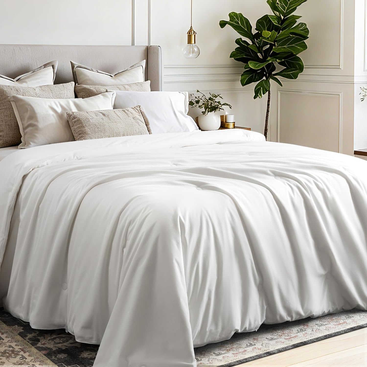 COHOME King 100% Mulberry Silk Quilt Duvet Insert - Summer Cooling Comforter, Luxury Long-Staple Cotton Bedding, Breathable, Skin-Friendly, 8 Corner Ties,（White Cool ） 90" x102,100gsm Filling