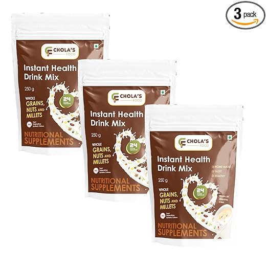 Instant Health Drink Mix Powder with 24 Natural Ingredients (100% Natural) - Whole Grains, Nuts & Millets | Homemade | Tasty | Healthy | 250 G (Pack of 3)