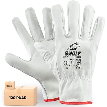 BWOLF MANA 12/60 Pairs of Men's Leather Work Gloves Thorn Resistant Tear-Resistant with Elastic Wrist Pack of 12 11