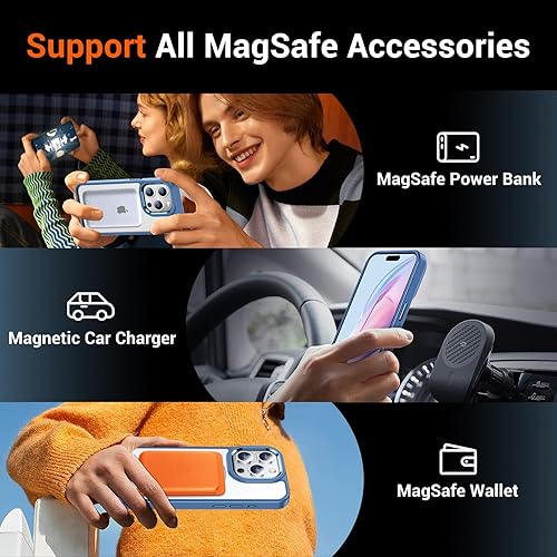 Miniatura 4 de Temdan Funda magnética transparente para iPhone 15 Pro Max, compatible con Magsafe, 2 protectores de pantalla de vidrio + protector de lente de