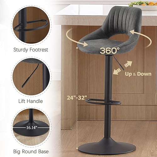 Miniatura 5 de Zouron Taburetes de bar giratorios para encimera de cocina, sillas de bar ajustables con respaldo alto, taburetes de bar tapizados de gamuza