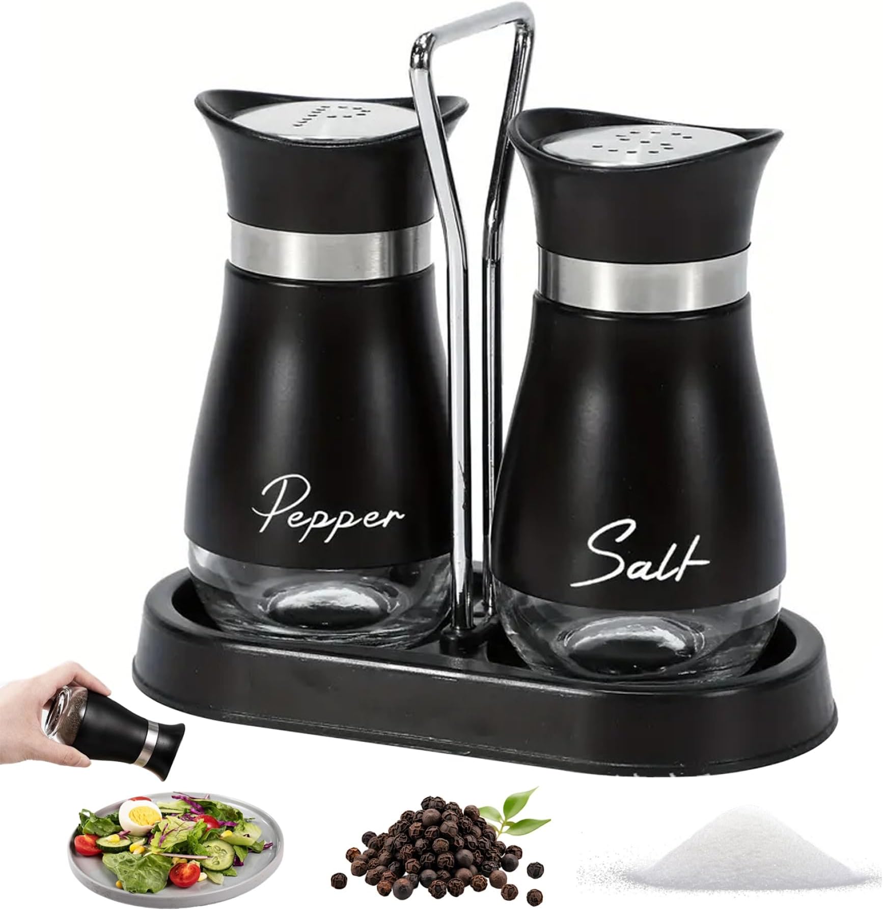 Oasisgalore 2PCS Salt and Pepper Shaker Set for kitchen,Stainless Steel Salt Pepper Dispenser Container with Grinder Shaker