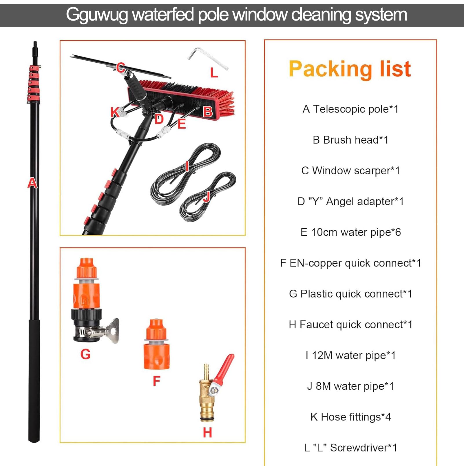 Pręt 9 m/30 stóp 35 cm główka szczoteczki wysuwana szczotka do paneli słonecznych zasilana wodą teleskopowa kij czyszczenia okien ze ściągaczką,Szczotka do czyszczenia paneli słonecznych