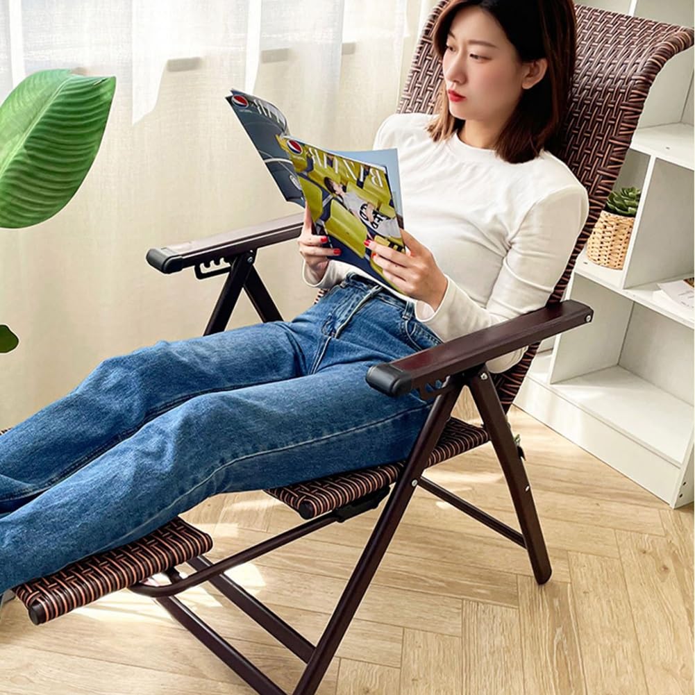 Fauteuil inclinable Pliable à gravité zéro avec Repose-Pieds télescopique, Design en rotin et Osier pour terrasse, Plage, Piscine, pelouse et Camping, intérieur et Bureau (Marron)