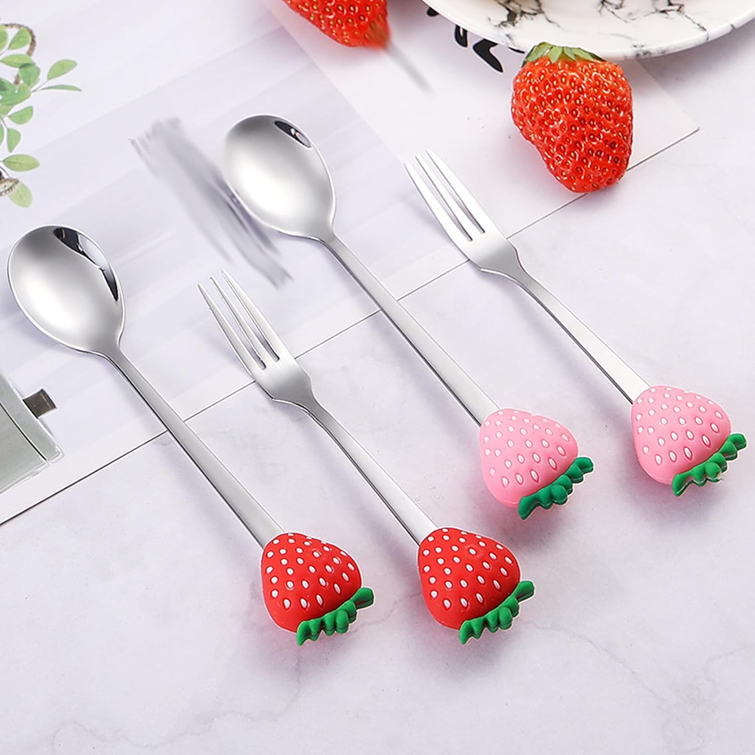 fruit forks，Dinner Forks,Stainless Steel Forks1pcs Fruit Pattern Stainless Steel Three Teeth Fruit Fork Cake Dessert Fork Restaurant Fork Salad Dinner Forks 4.9x0.2" (Color : A)