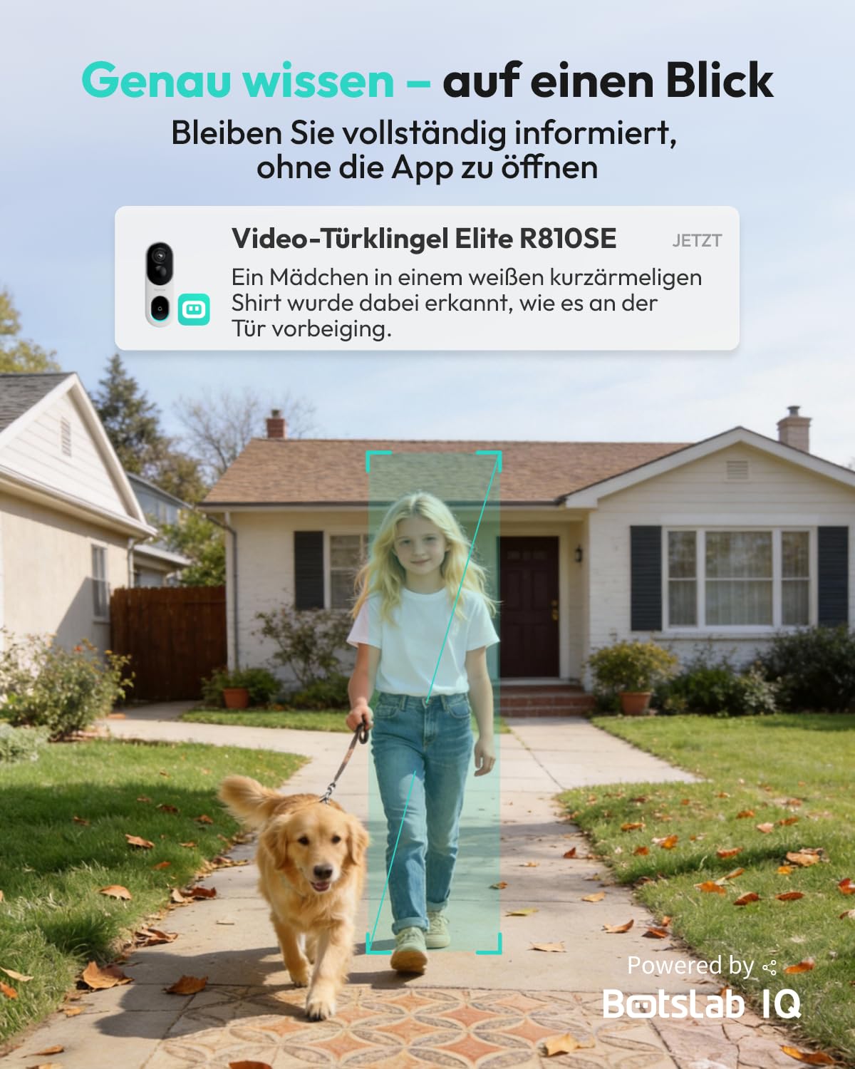 BOTSLAB 2K Solar Akku Video Türklingel mit Solarpanel, 100% Kabellose Klingel mit Kamera, Kopf-bis-Fuß-Ansicht, PIR-Bewegungserkennung, Ohne Monatsgebühr, Nachtsicht, 2-Wege-Audio, 2,4GHz WLAN