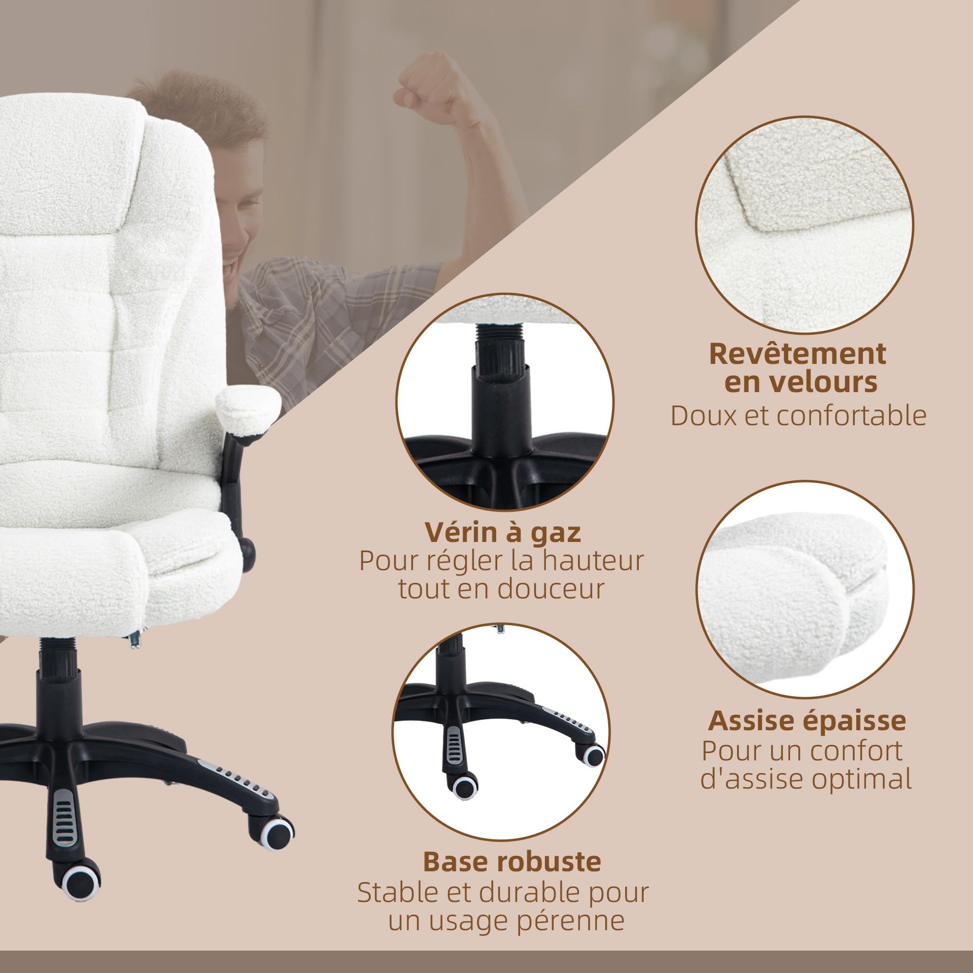 Vinsetto Fauteuil de Bureau Massant et Chauffant 67x74x116cm Blanc