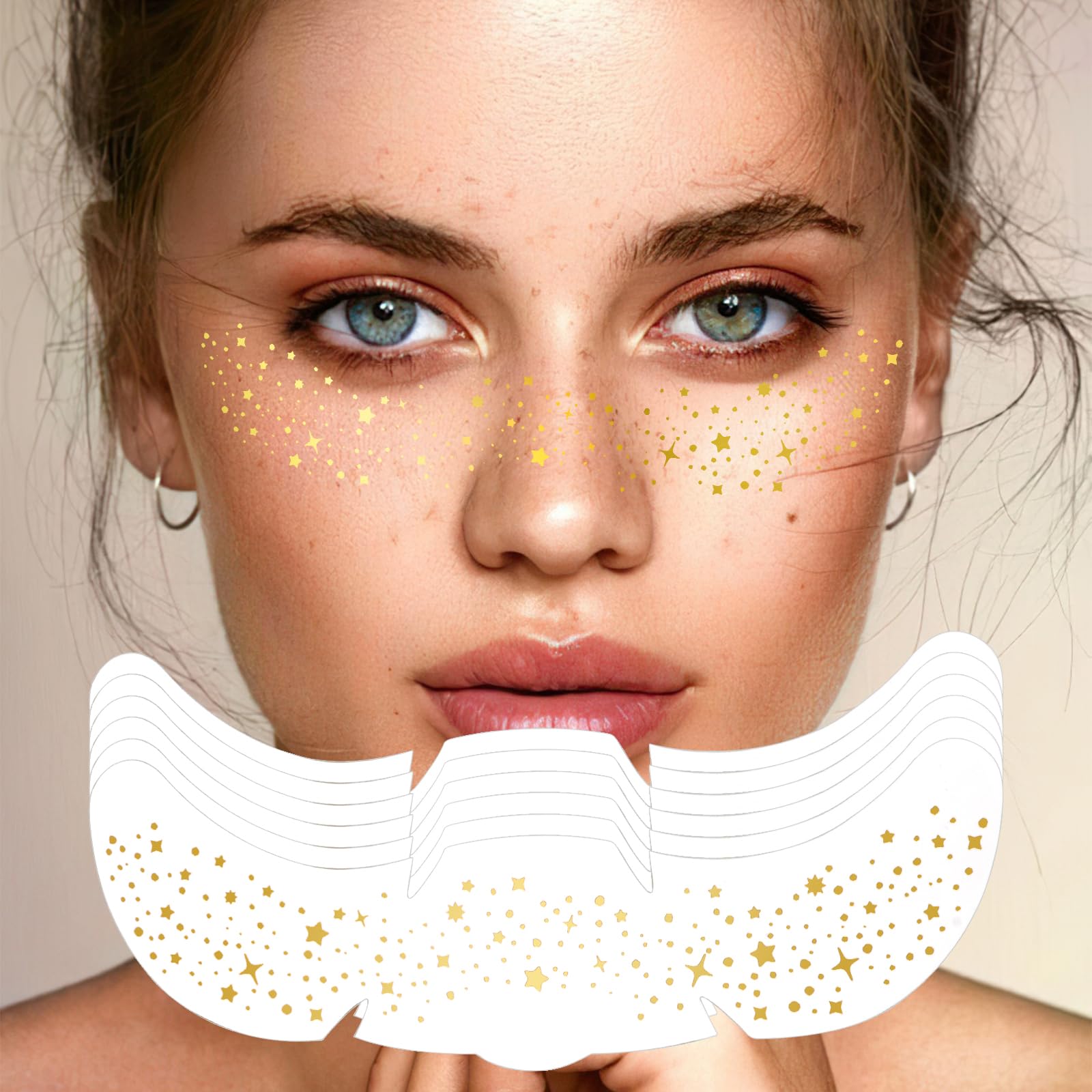 Gesichtstattoo Karneval, Glitzer Festival Make Up Tattoos, Wasserdichte Sommersprossen Freckles Tattoo in Gold für Frauen