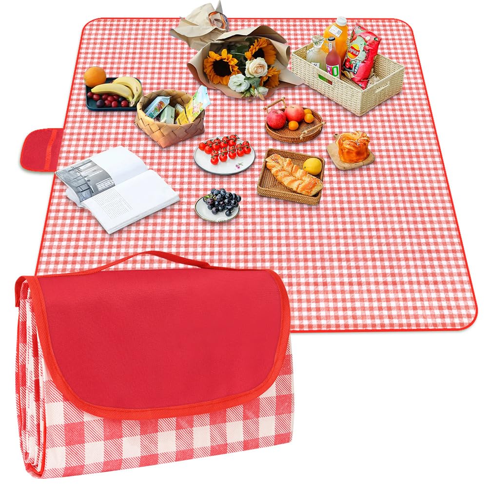 AYBUY Picnic Blanket, Extra Large Waterproof Foldable Picnic Mat 200CM X 200CM, Washable Portable Camping Beach Blanket for Park Beach Camping Courtyard (Red)