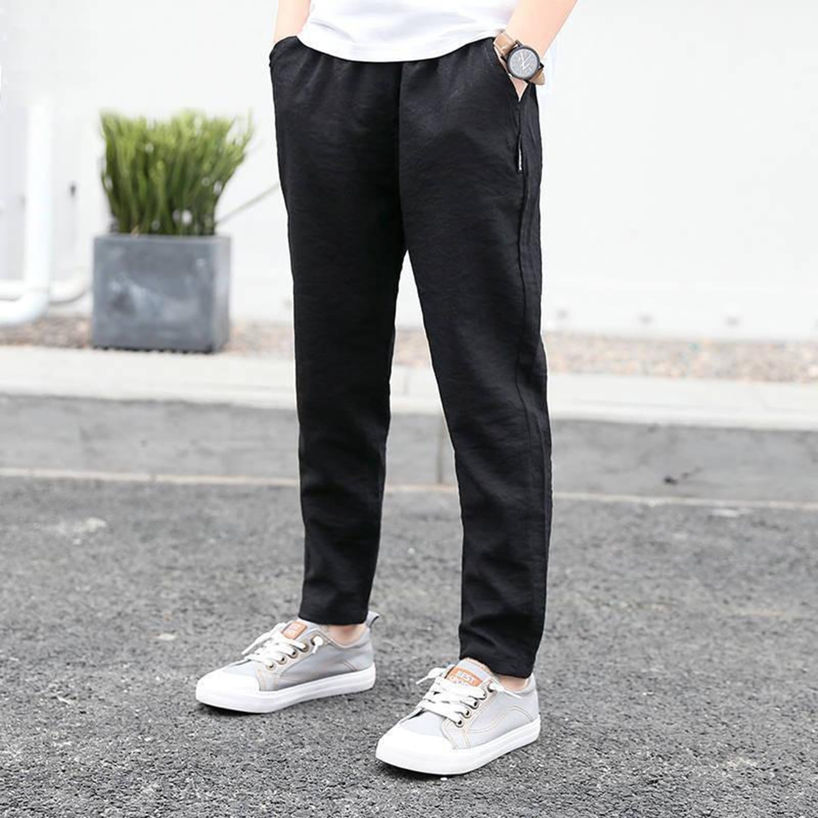 Pantalones de lino para niños Pantalones largos de ocio para niños Primavera Verano Jugar al aire libre Cómodos Pantalones de entrenamiento de cintura elástica