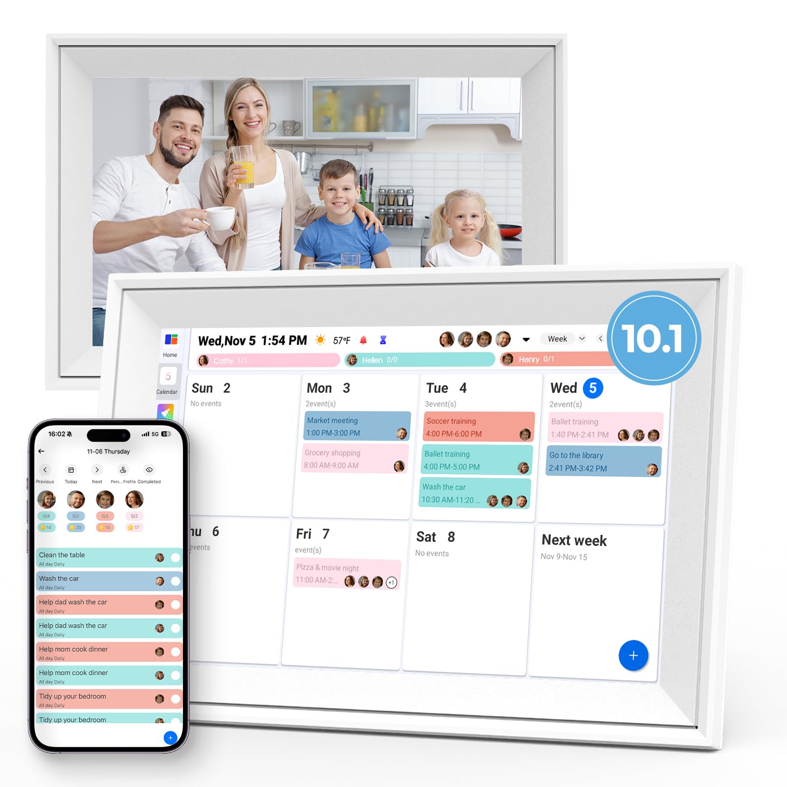 Linkdaze Digital Calendar 10.1 Inch, Family and Office Planner, To-do List, Rewards Chore Chart, Meal Plan, Electronic Planning Boards, Digital Calendar with Smart Interactive Touchscreen (White)