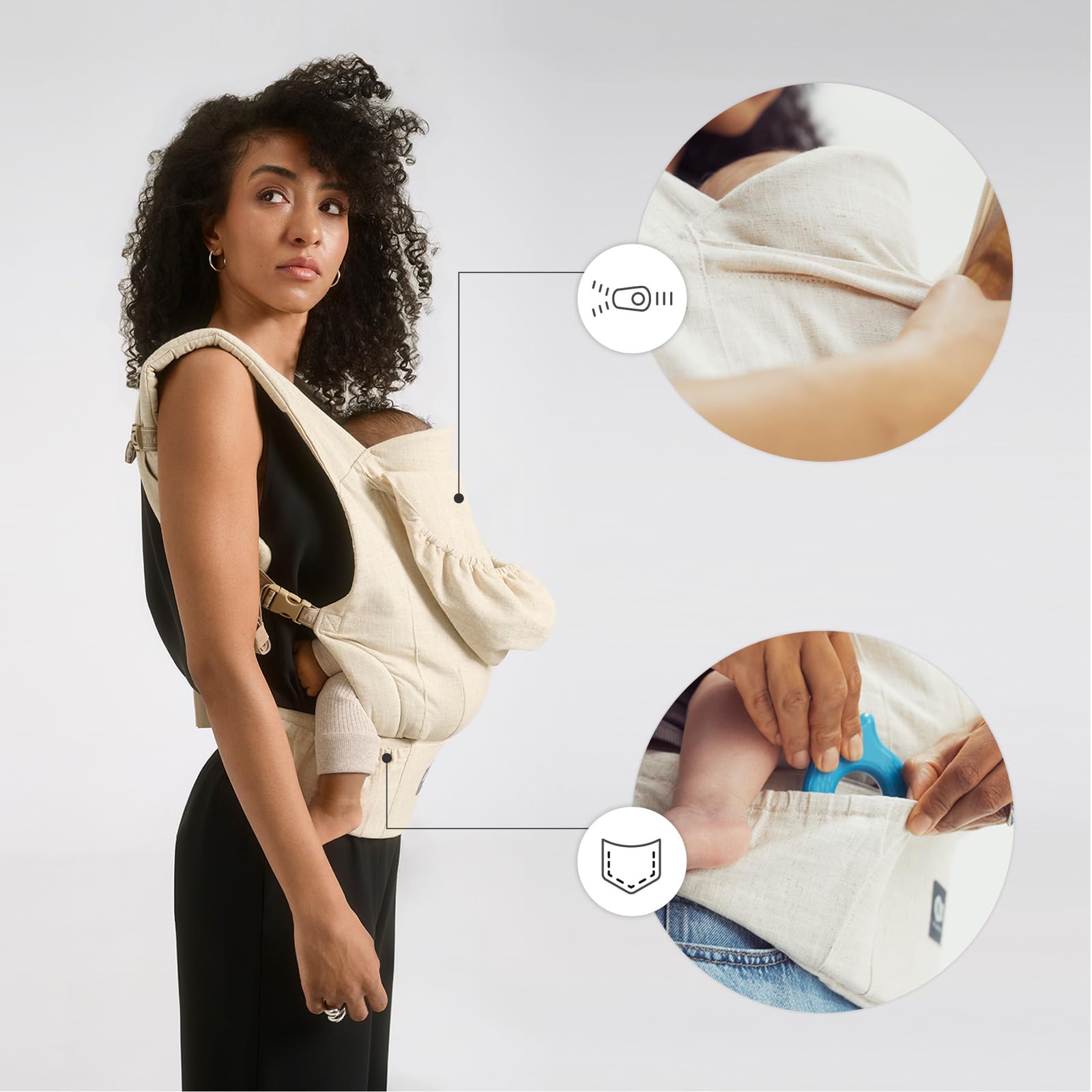 Kinderkraft portabebés ergonómico ELARA desde los 3 meses hasta 20 kg, 2 posiciones: delante y a la espalda, panel ajustable, bolsillos, capucha desmontable, lino y algodón transpirables