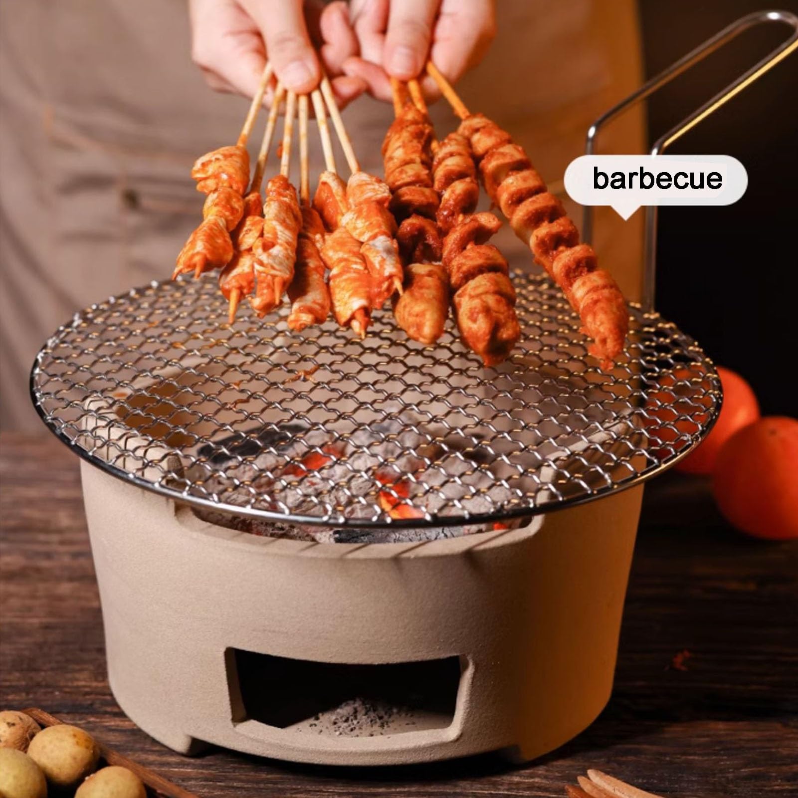 Grill na węgiel drzewny z glinianym paleniskiem, Piec do grilla węglowego z gliny z tacką ze stali nierdzewnej, różne rozmiary, opakowanie 2 szt.(24cm/9.5in)