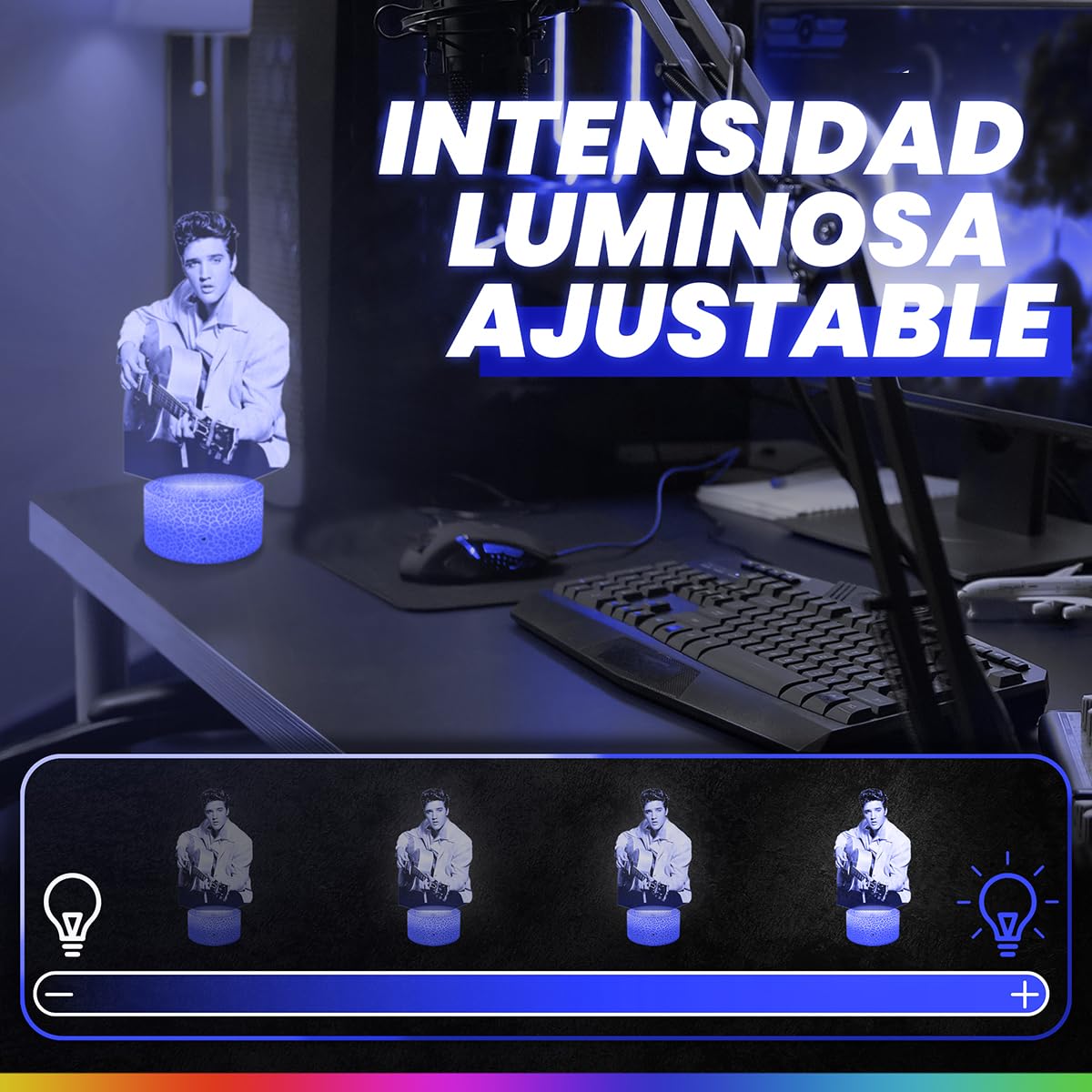 Lampephoto.fr - Lámpara 3D Elvis P. Luz Nocturna Táctil Elvis P. Led Ilusión 3D, Idea de Regalo para Niños y Niñas, Navidad, Lámpara de Mesilla de Noche para Niños o Adultos, Merchandising TOP