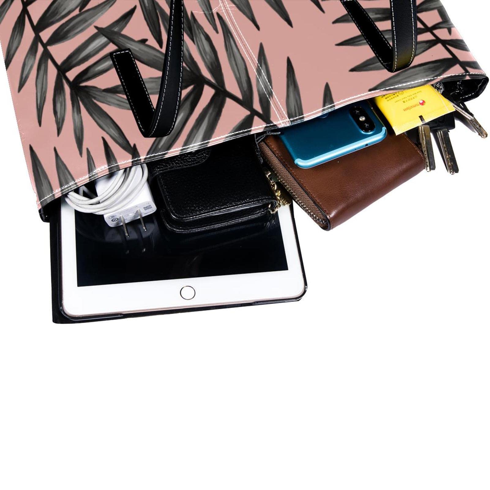 Bolso de mano con diseño de hojas tropicales, color rosa, estilo retro, Varios colores
