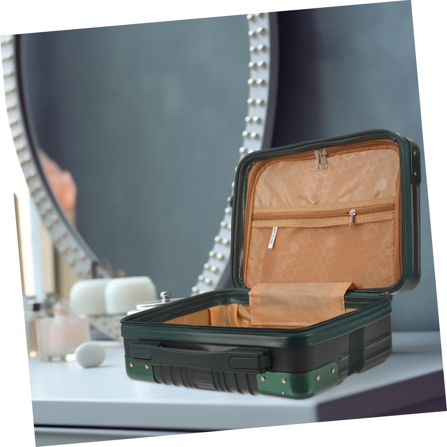 Borsa per Cosmetici da Viaggio 14 Pollici, Custodia per Trucchi Rigida Manico, Porta Trucchi per Donna, Beauty Case Viaggio Chiusura a Cerniera