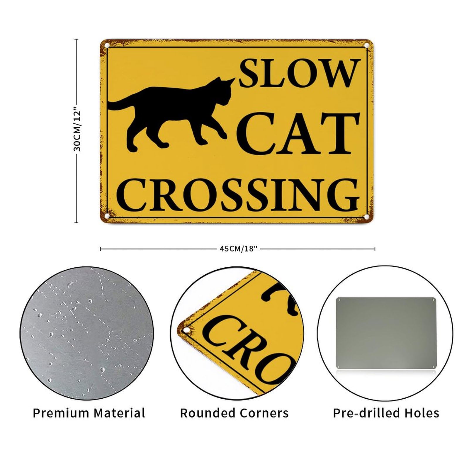 Cat Xing Cat Crossing Wall Art Decor Cartello stradale di avvertimento cartello stradale di avvertimento gatto retrò vintage latta metallo cartello divertente in alluminio 25,4 x 25,4 cm cartello