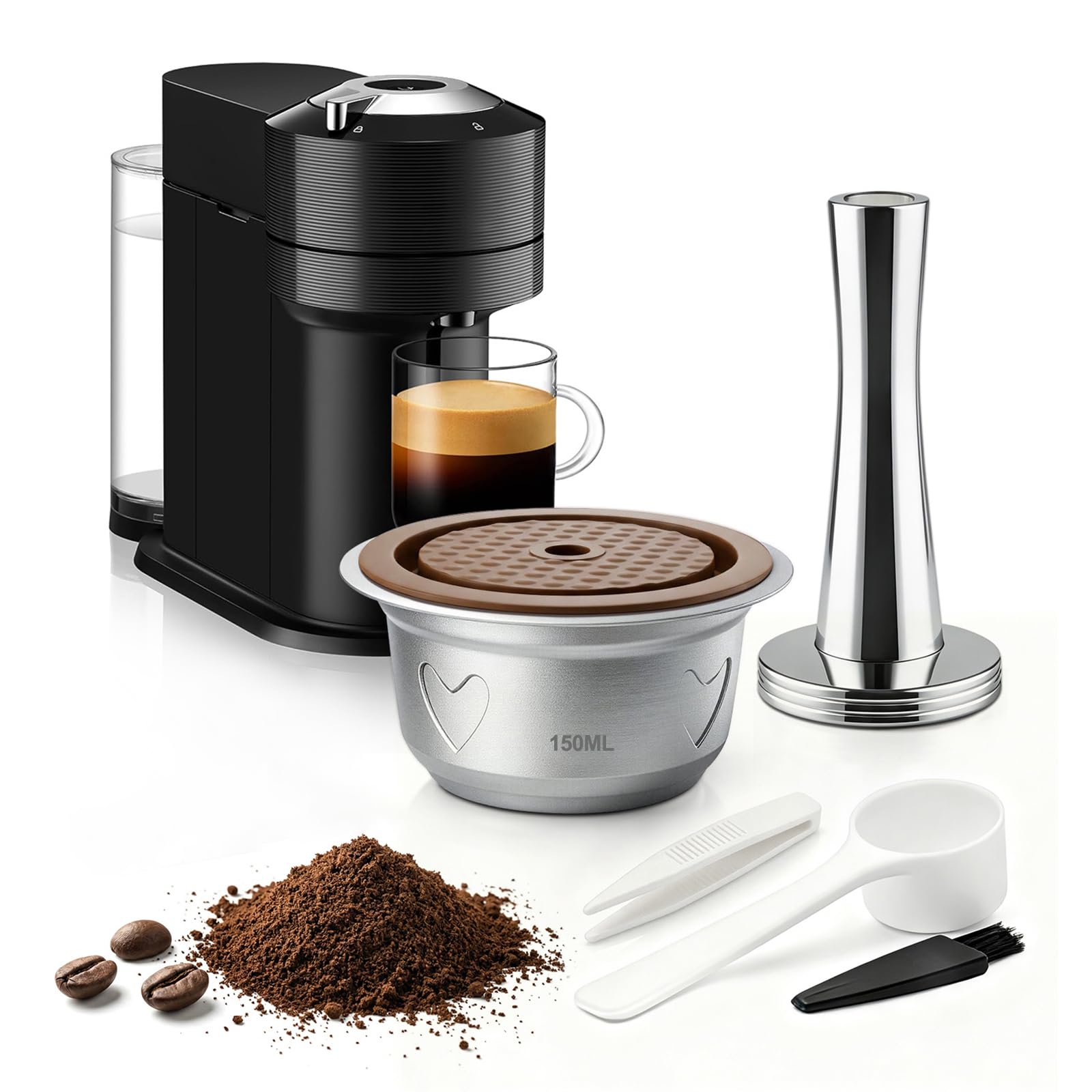 FOVNOT Stainless Steel Reusable Coffee Pods for Vertuo, 150ml